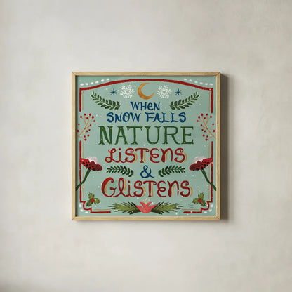 Winter Of Wonder V by Dina June. Shown in a natural wood glass frame for a timeless modern aesthetic. Available as an archival giclee rolled canvas, fine art paper, or poster print. SKU 87479a.