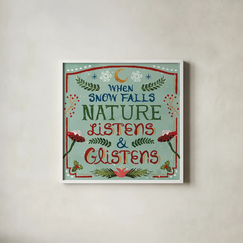 Winter Of Wonder V by Dina June. Shown in a crisp white glass frame for a clean and minimalist style. Available as an archival giclee rolled canvas, fine art paper, or poster print. SKU 87479a.