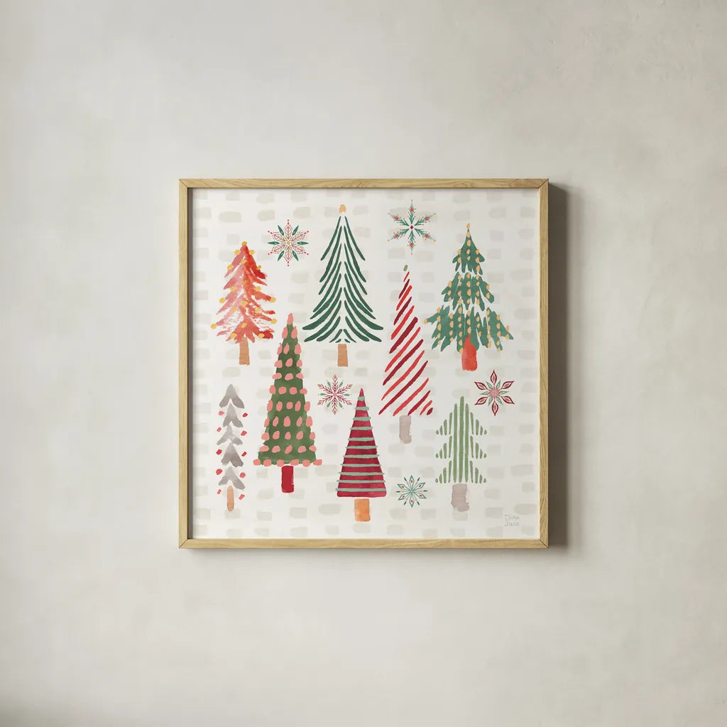 Winter Wonder I by Dina June. Shown in a natural wood glass frame for a timeless modern aesthetic. Available as an archival giclee rolled canvas, fine art paper, or poster print. SKU 89617a.