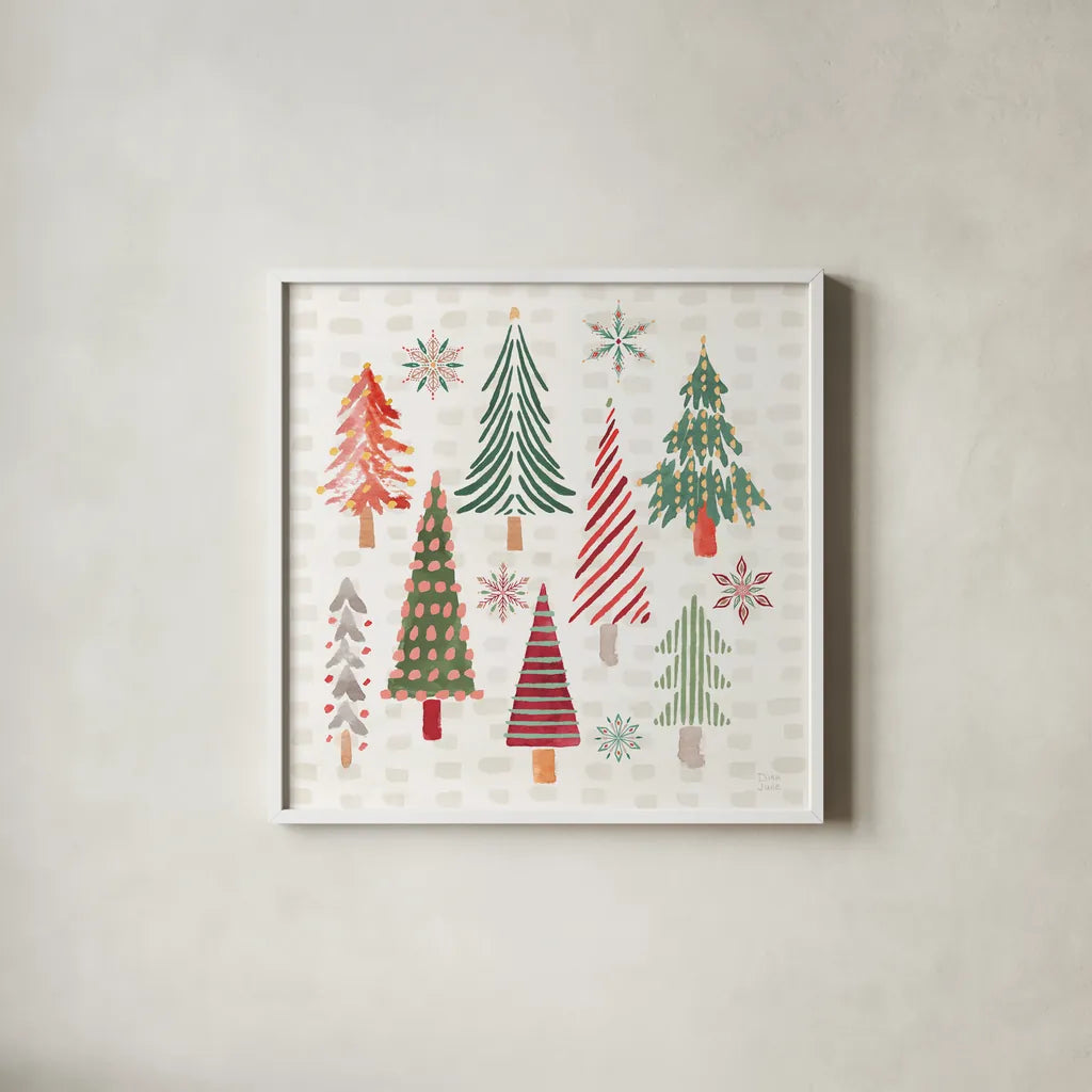 Winter Wonder I by Dina June. Shown in a crisp white glass frame for a clean and minimalist style. Available as an archival giclee rolled canvas, fine art paper, or poster print. SKU 89617a.