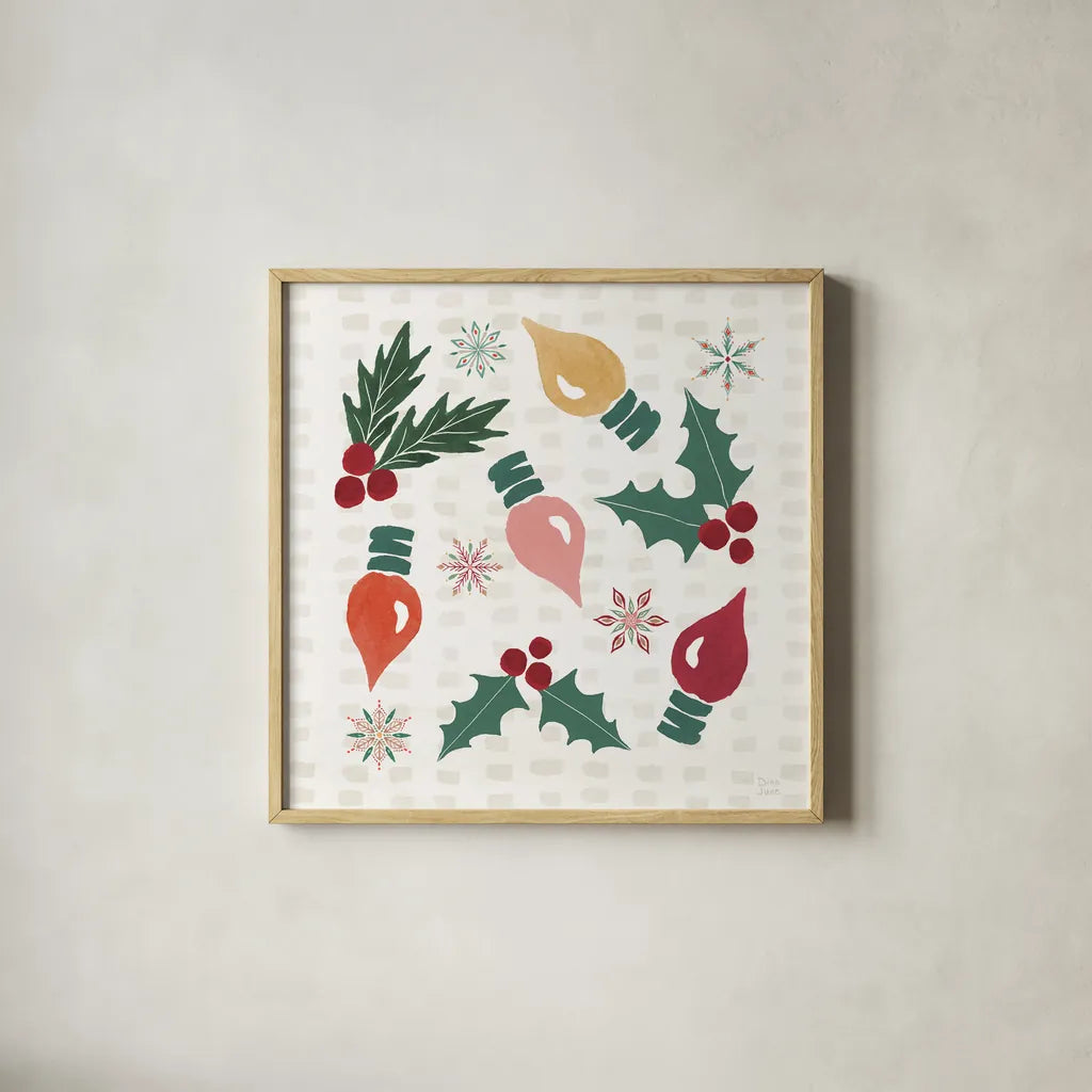 Winter Wonder II by Dina June. Shown in a natural wood glass frame for a timeless modern aesthetic. Available as an archival giclee rolled canvas, fine art paper, or poster print. SKU 89618a.