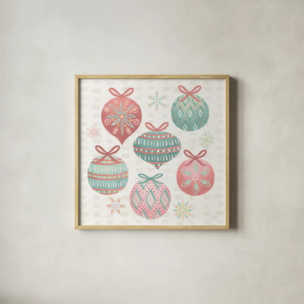 Winter Wonder III Pastel by Dina June. Shown in a natural wood glass frame for a timeless modern aesthetic. Available as an archival giclee rolled canvas, fine art paper, or poster print. SKU 95282a.