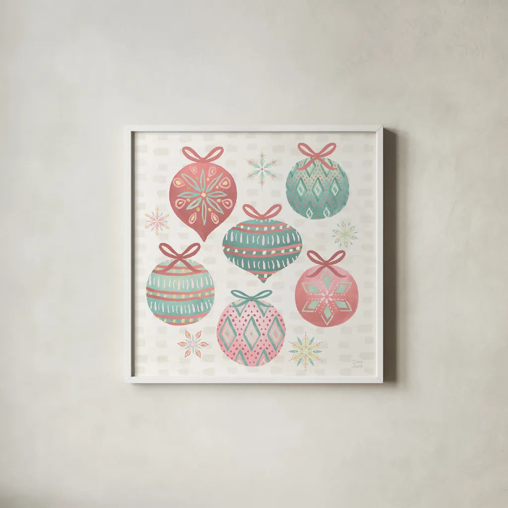 Winter Wonder III Pastel by Dina June. Shown in a crisp white glass frame for a clean and minimalist style. Available as an archival giclee rolled canvas, fine art paper, or poster print. SKU 95282a.