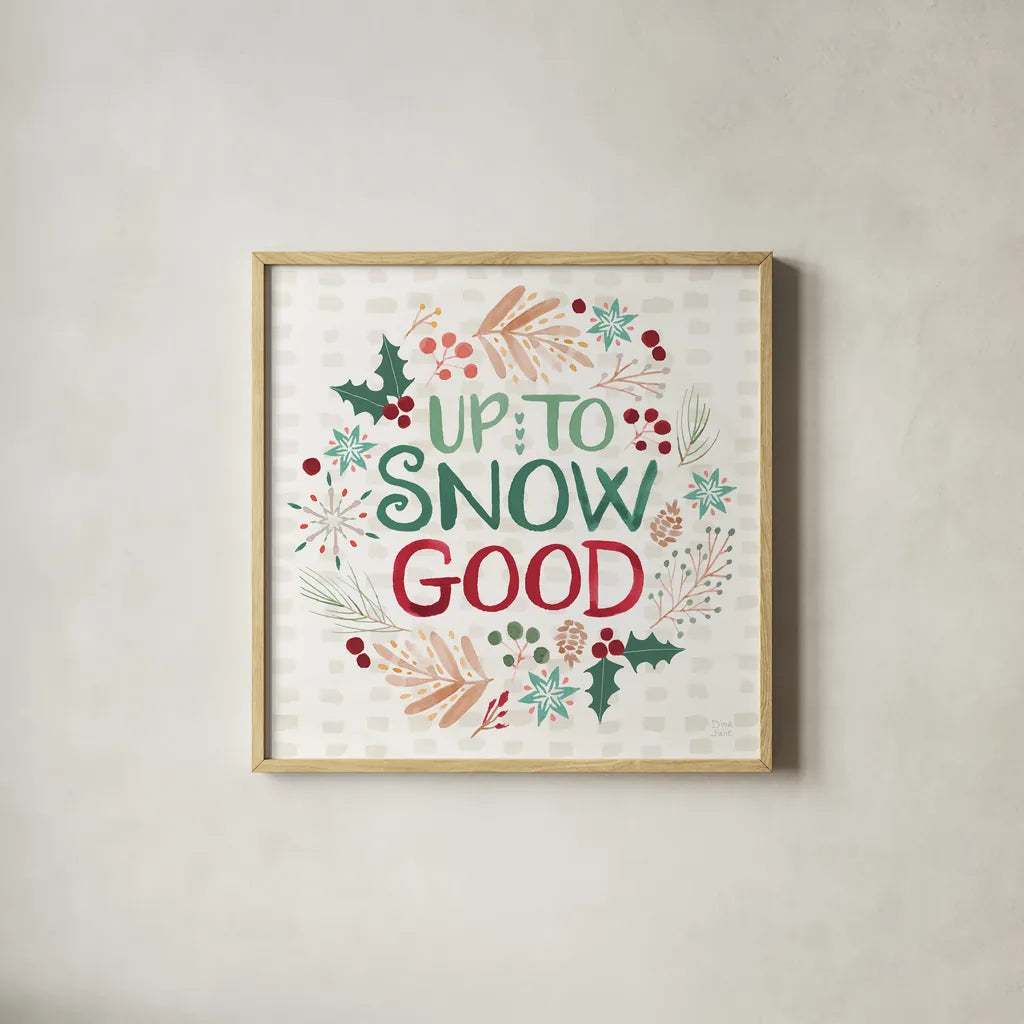 Winter Wonder VI by Dina June. Shown in a natural wood glass frame for a timeless modern aesthetic. Available as an archival giclee rolled canvas, fine art paper, or poster print. SKU 89622a.