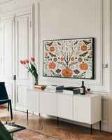 Witching Hour Wonders I by Dina June. shown as a framed stretched canvas in a living room above a console. Available as a archival giclee rolled canvas, fine art paper, or poster print. SKU 101433i.