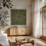 Witching Hour Wonders VI by Dina June. Shown in a natural wood frame in a cozy modern living room. Available as an archival giclee rolled canvas, fine art paper, or poster print. SKU 101438a.