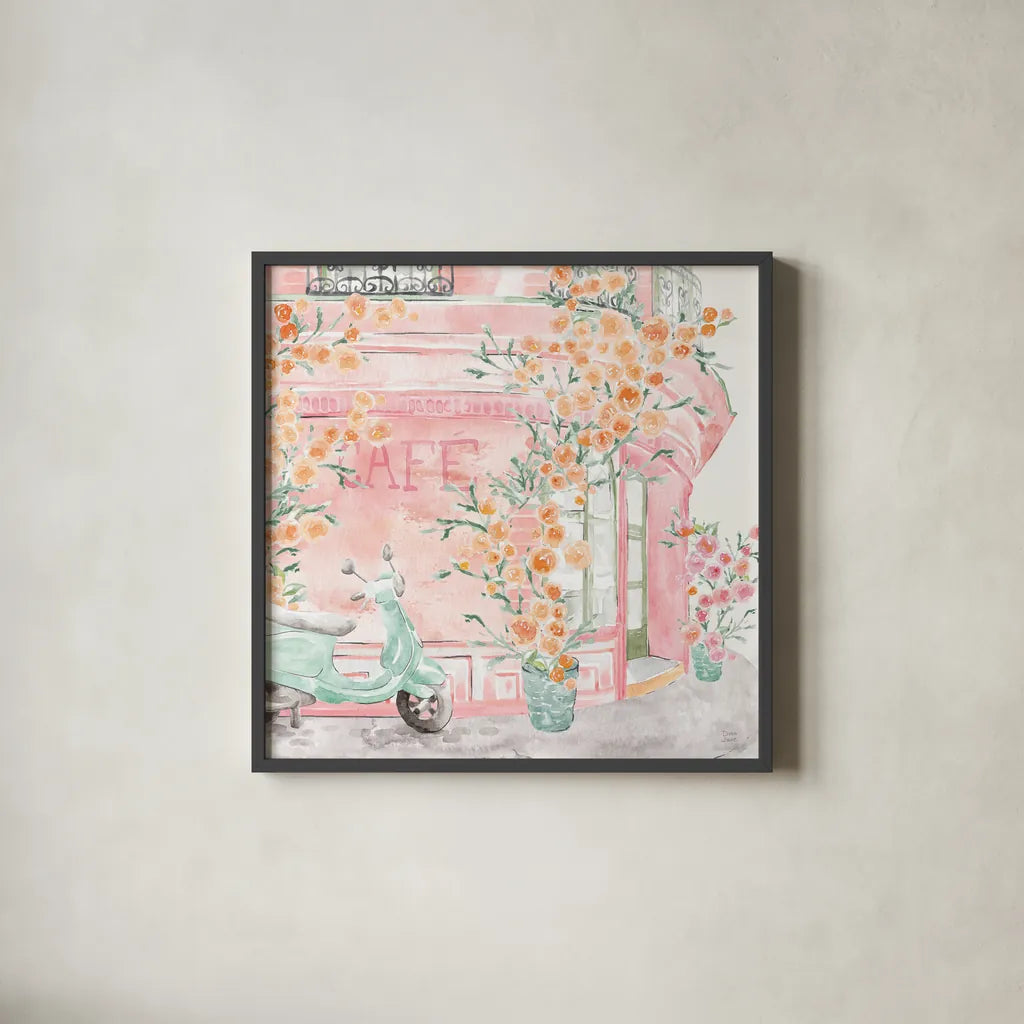 World Tour II by Dina June. Shown in a sleek black glass frame for a contemporary gallery look. Available as an archival giclee rolled canvas, fine art paper, or poster print. SKU 69404a.