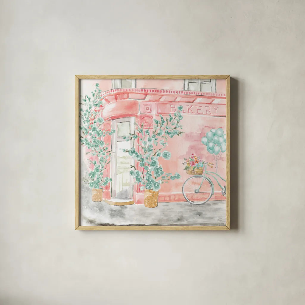 World Tour III by Dina June. Shown in a natural wood glass frame for a timeless modern aesthetic. Available as an archival giclee rolled canvas, fine art paper, or poster print. SKU 69405a.