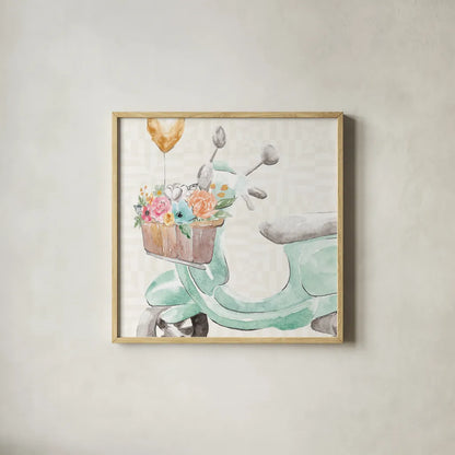 World Tour IX by Dina June. Shown in a natural wood glass frame for a timeless modern aesthetic. Available as an archival giclee rolled canvas, fine art paper, or poster print. SKU 69411a.