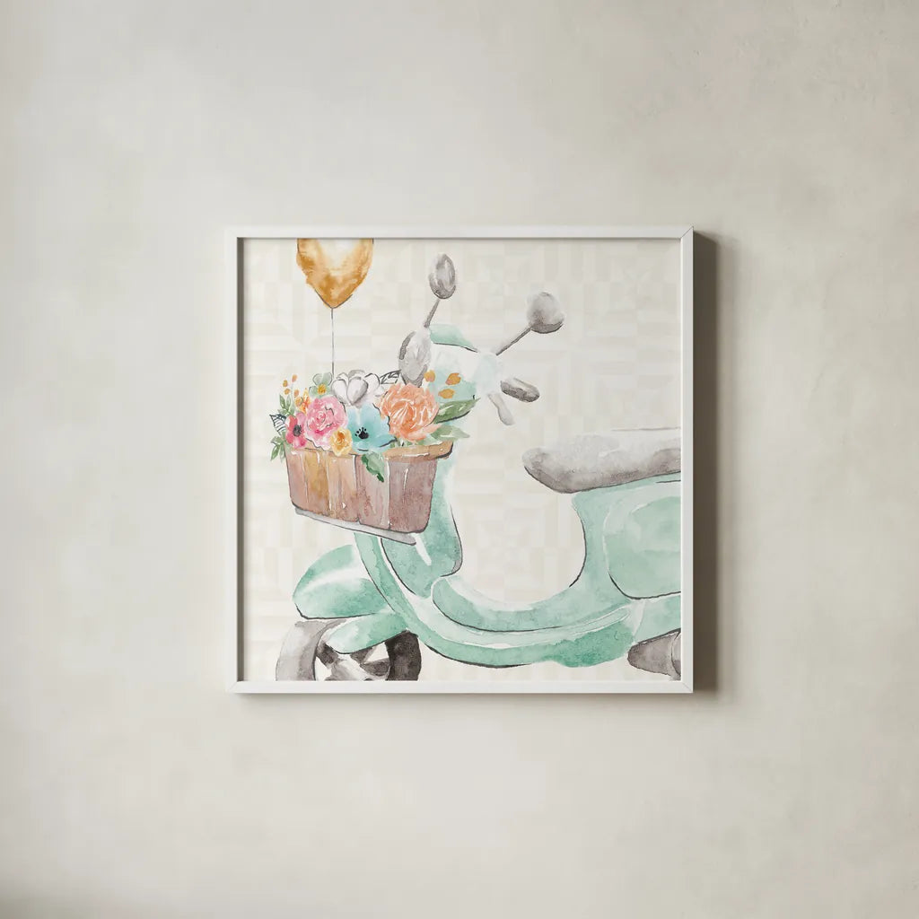 World Tour IX by Dina June. Shown in a crisp white glass frame for a clean and minimalist style. Available as an archival giclee rolled canvas, fine art paper, or poster print. SKU 69411a.