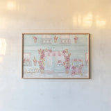 World Tour XIV by Dina June. shown as a paper print in a natural frame. Available as a archival giclee rolled canvas, fine art paper, or poster print. SKU 70420i.