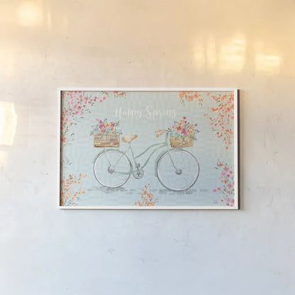 World Tour XIV Bicycle by Dina June. shown as a paper print in a white frame. Available as a archival giclee rolled canvas, fine art paper, or poster print. SKU 74412i.