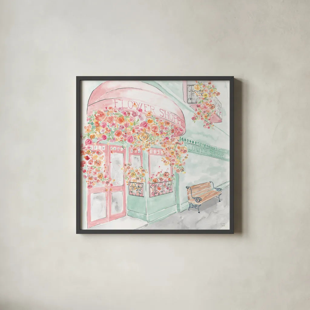 World Tour XVI by Dina June. Shown in a sleek black glass frame for a contemporary gallery look. Available as an archival giclee rolled canvas, fine art paper, or poster print. SKU 70422a.