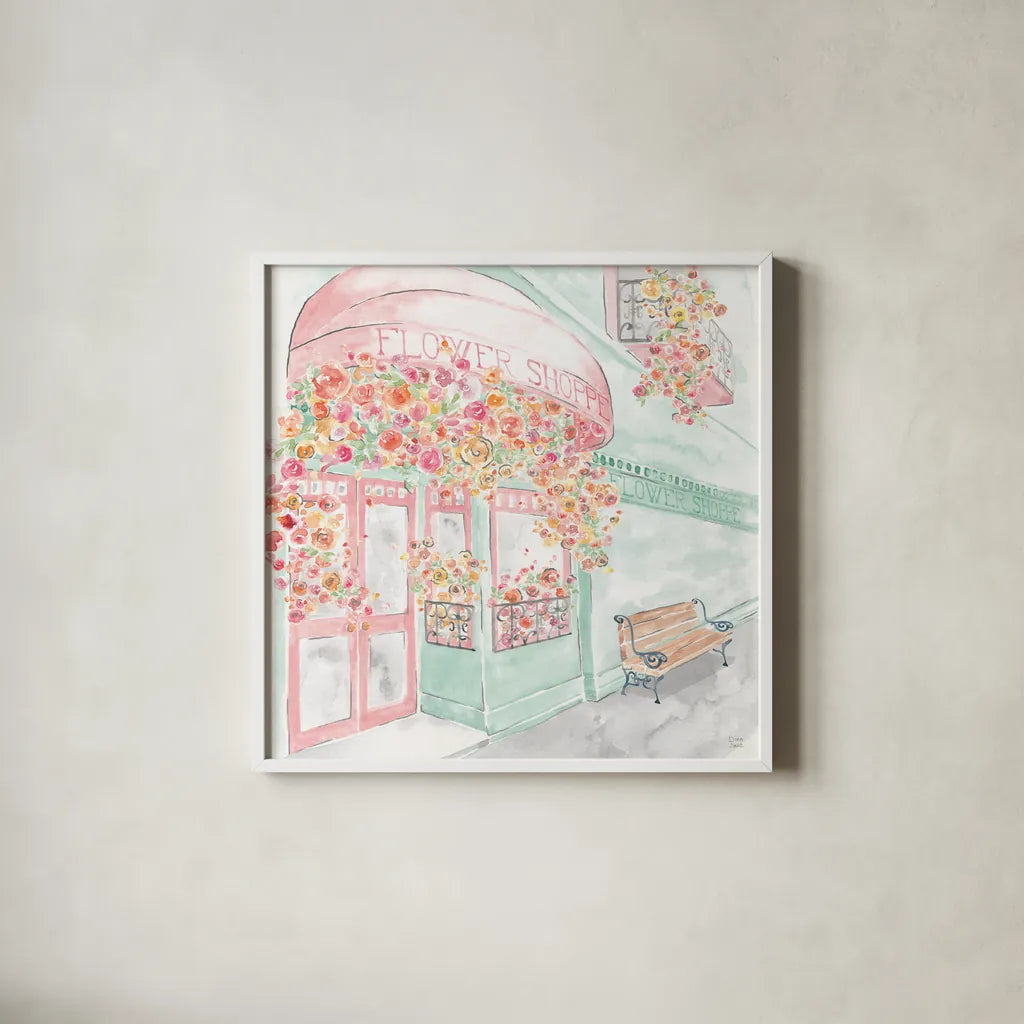 World Tour XVI by Dina June. Shown in a crisp white glass frame for a clean and minimalist style. Available as an archival giclee rolled canvas, fine art paper, or poster print. SKU 70422a.