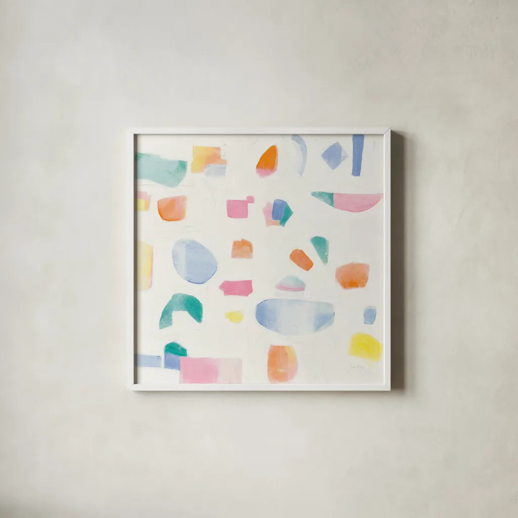 Joy by Piper Rhue. Shown in a crisp white glass frame for a clean and minimalist style. Available as an archival giclee rolled canvas, fine art paper, or poster print. SKU 46778a.