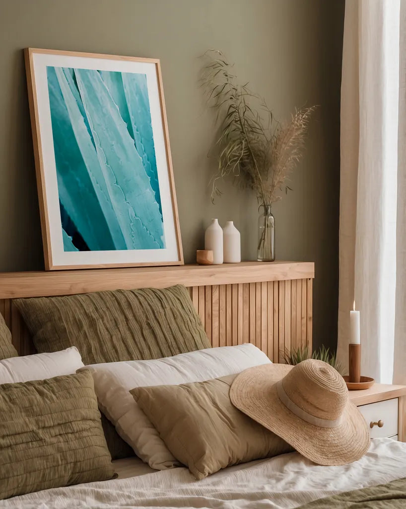 Abstract Agava IV Color by Elizabeth Urquhart. shown as a paper print in a natural frame. Available as a archival giclee rolled canvas, fine art paper, or poster print. SKU 33236h.