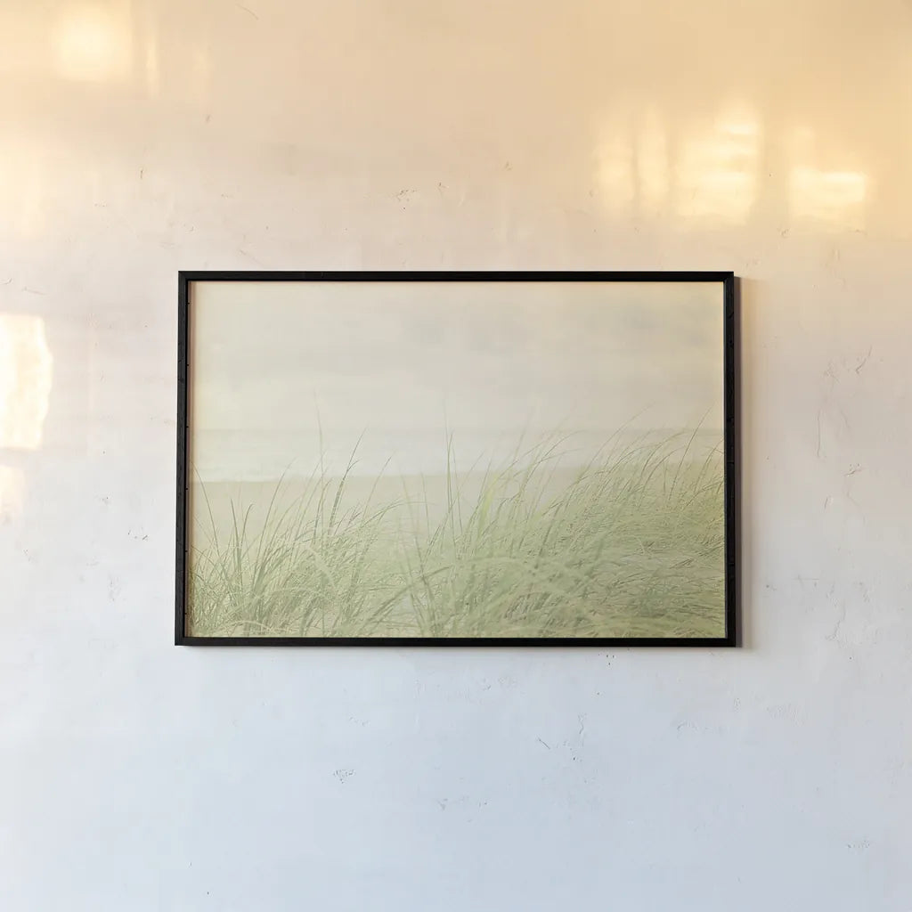 Beach Grass II by Elizabeth Urquhart. shown as a paper print in a black flame. Available as a archival giclee rolled canvas, fine art paper, or poster print. SKU 17316i.