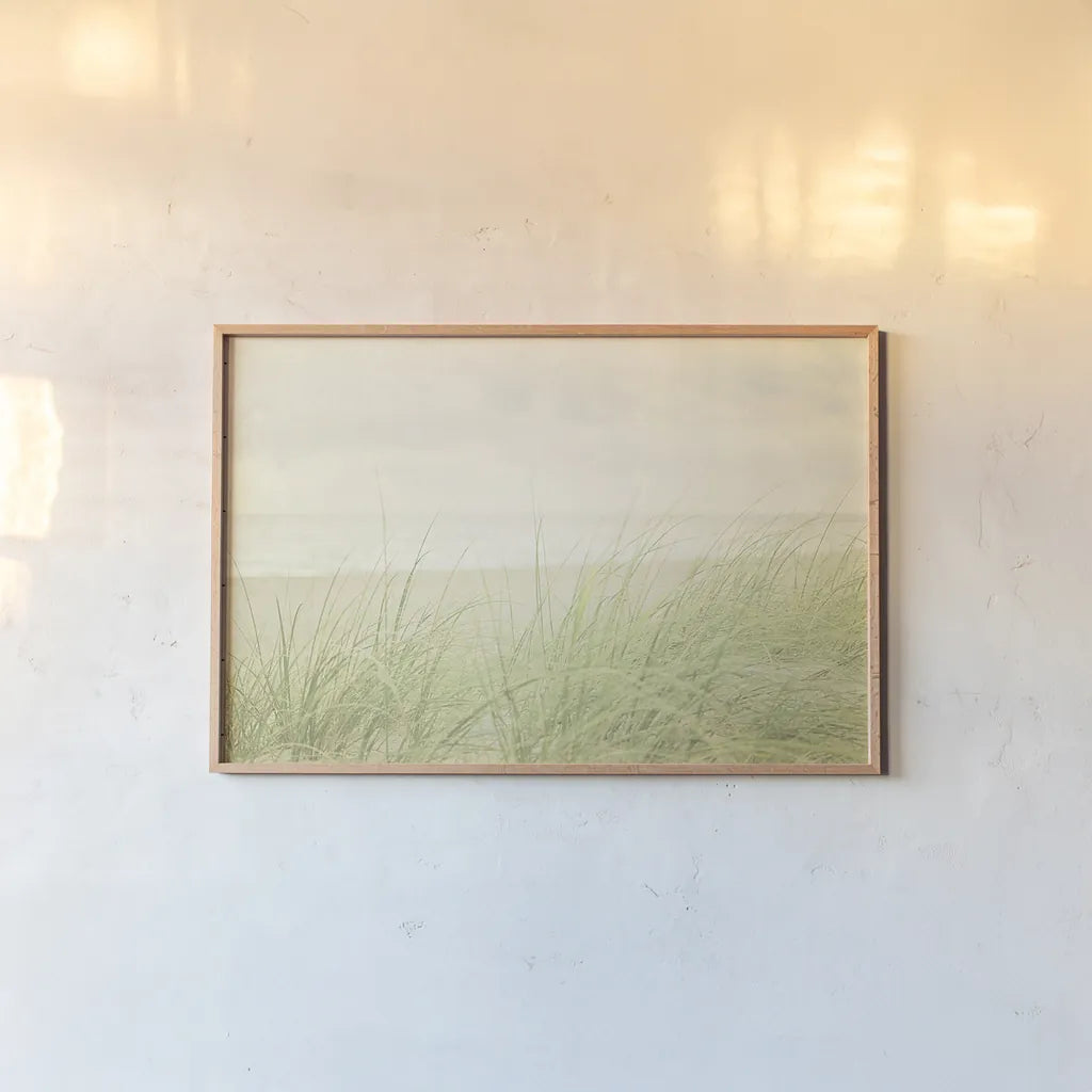 Beach Grass II by Elizabeth Urquhart. shown as a paper print in a natural frame. Available as a archival giclee rolled canvas, fine art paper, or poster print. SKU 17316i.
