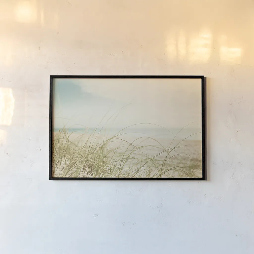 Beach Grass V Light by Elizabeth Urquhart. shown as a paper print in a black flame. Available as a archival giclee rolled canvas, fine art paper, or poster print. SKU 71694i.