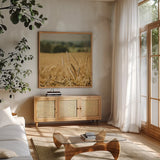 Blissful Country I Crop by Elizabeth Urquhart. Shown in a natural wood frame in a cozy modern living room. Available as an archival giclee rolled canvas, fine art paper, or poster print. SKU 23774a.