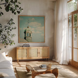 Blissful Country II Crop by Elizabeth Urquhart. Shown in a natural wood frame in a cozy modern living room. Available as an archival giclee rolled canvas, fine art paper, or poster print. SKU 23775a.