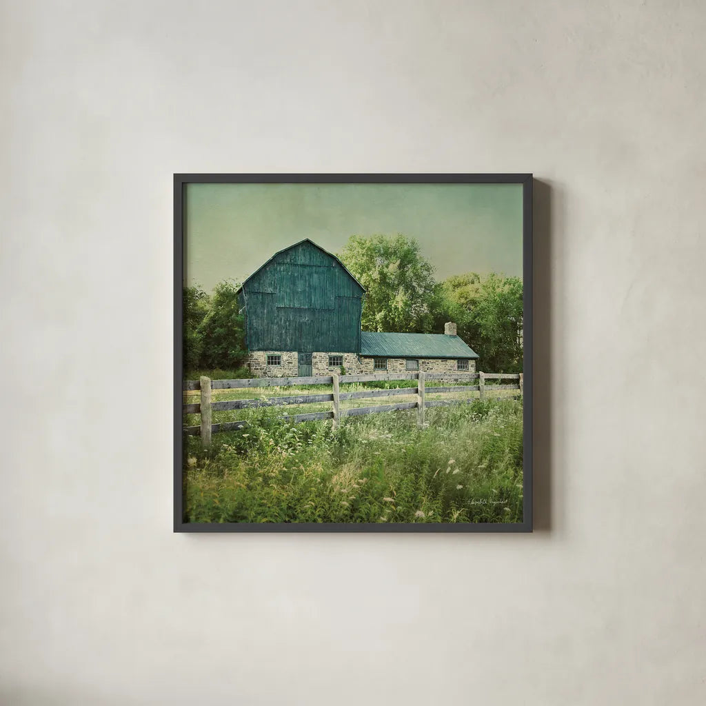 Blissful Country III Crop by Elizabeth Urquhart. Shown in a sleek black glass frame for a contemporary gallery look. Available as an archival giclee rolled canvas, fine art paper, or poster print. SKU 23776a.