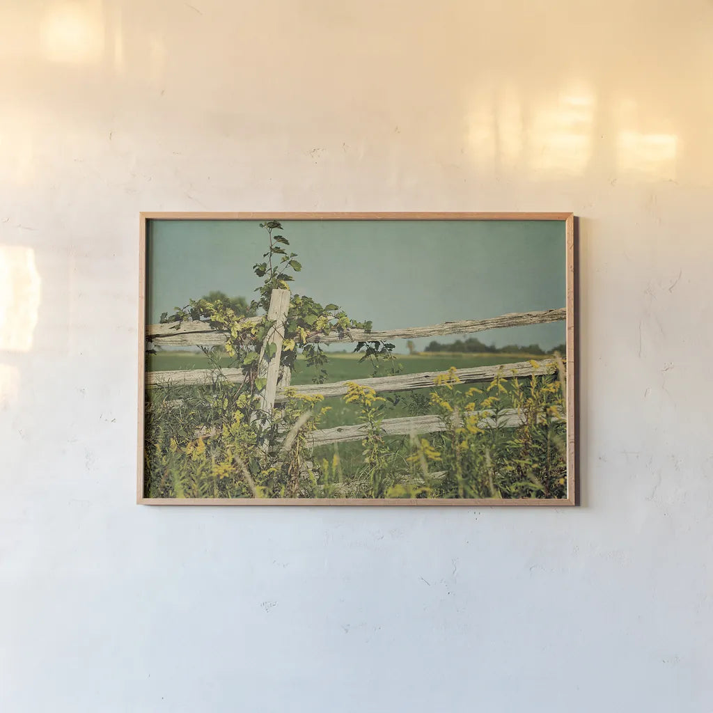 Blissful Country V by Elizabeth Urquhart. shown as a paper print in a natural frame. Available as a archival giclee rolled canvas, fine art paper, or poster print. SKU 23778i.