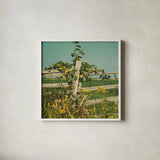 Blissful Country V Crop by Elizabeth Urquhart. Shown in a crisp white glass frame for a clean and minimalist style. Available as an archival giclee rolled canvas, fine art paper, or poster print. SKU 23778a.