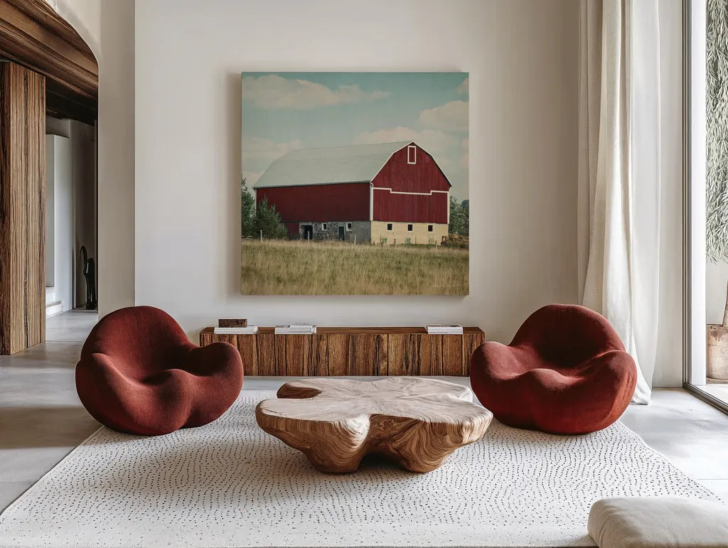 Blissful Country VI Crop by Elizabeth Urquhart. Shown as extra-large giant wall art in a modern living room. Available as an archival giclee rolled canvas, fine art paper, or poster print. SKU 23779a.