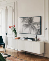 Breezy II by Elizabeth Urquhart. shown as a framed stretched canvas in a living room above a console. Available as a archival giclee rolled canvas, fine art paper, or poster print. SKU 50752i.