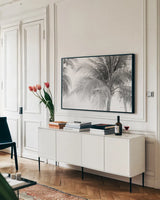 Breezy III by Elizabeth Urquhart. shown as a framed stretched canvas in a living room above a console. Available as a archival giclee rolled canvas, fine art paper, or poster print. SKU 50753i.