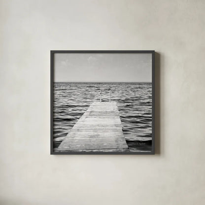 Calm Days I BW Crop by Elizabeth Urquhart. Shown in a sleek black glass frame for a contemporary gallery look. Available as an archival giclee rolled canvas, fine art paper, or poster print. SKU 27839a.