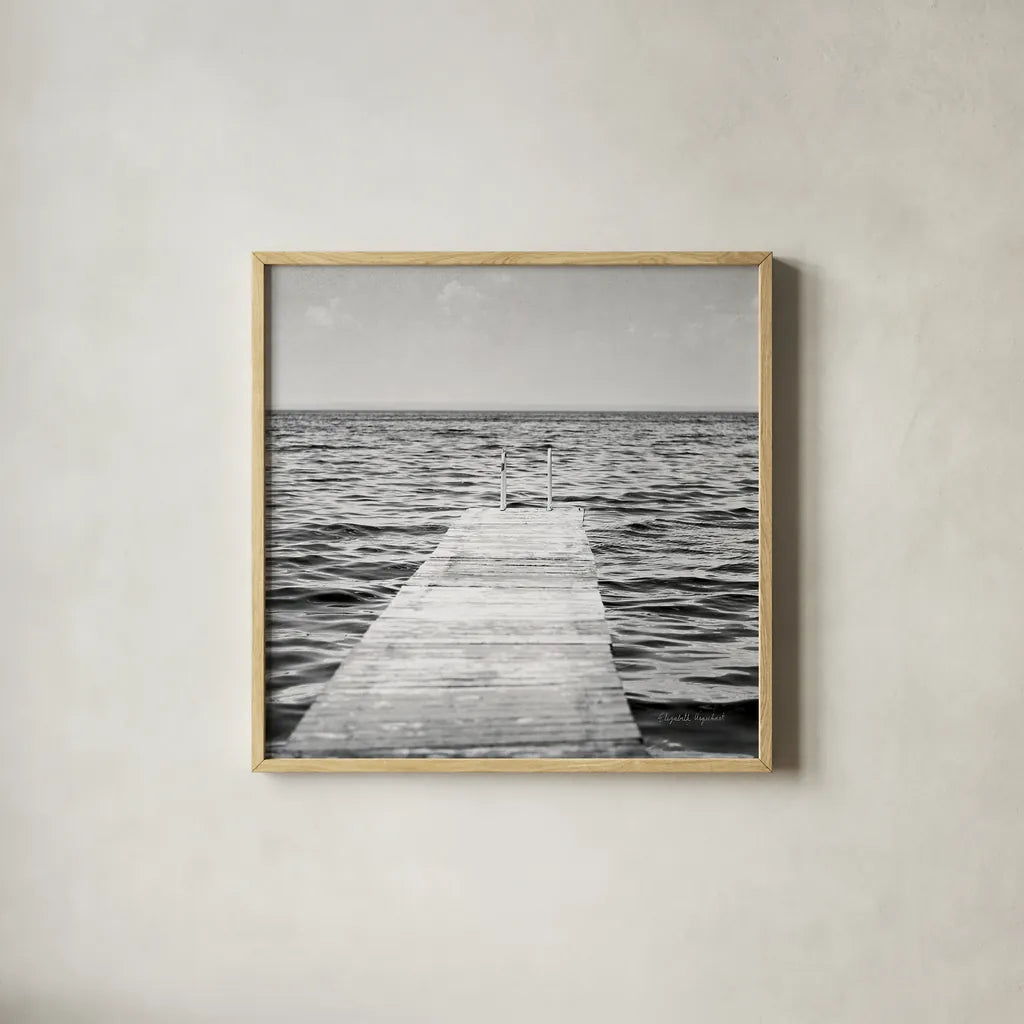 Calm Days I BW Crop by Elizabeth Urquhart. Shown in a natural wood glass frame for a timeless modern aesthetic. Available as an archival giclee rolled canvas, fine art paper, or poster print. SKU 27839a.