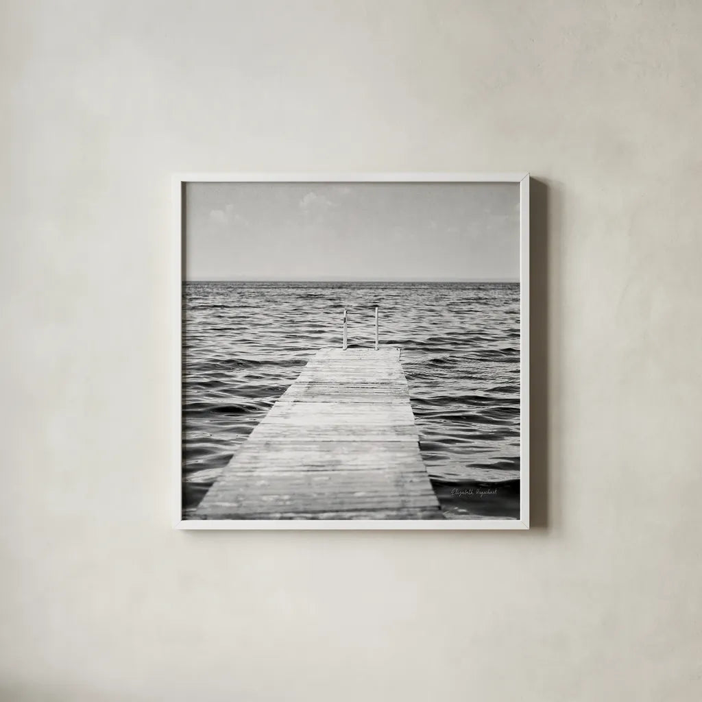 Calm Days I BW Crop by Elizabeth Urquhart. Shown in a crisp white glass frame for a clean and minimalist style. Available as an archival giclee rolled canvas, fine art paper, or poster print. SKU 27839a.