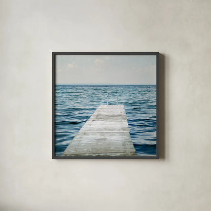 Calm Days I Crop by Elizabeth Urquhart. Shown in a sleek black glass frame for a contemporary gallery look. Available as an archival giclee rolled canvas, fine art paper, or poster print. SKU 23795a.