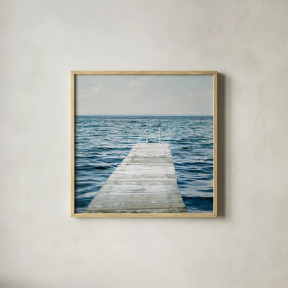 Calm Days I Crop by Elizabeth Urquhart. Shown in a natural wood glass frame for a timeless modern aesthetic. Available as an archival giclee rolled canvas, fine art paper, or poster print. SKU 23795a.