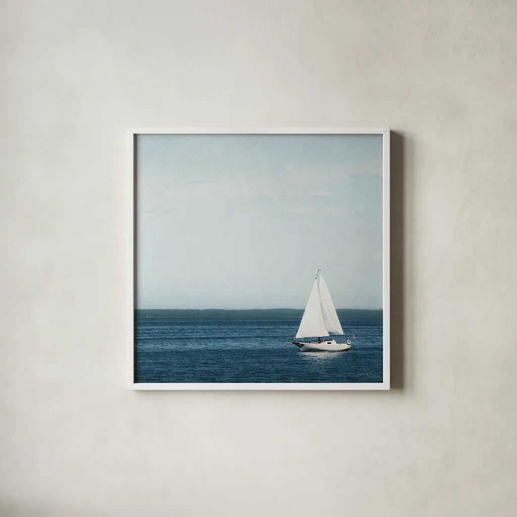 Calm Days II Crop by Elizabeth Urquhart. Shown in a crisp white glass frame for a clean and minimalist style. Available as an archival giclee rolled canvas, fine art paper, or poster print. SKU 23796a.