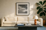 Calm Days III BW Crop by Elizabeth Urquhart. Displayed in a glass frame with matte in a clean modern living room. Available as an archival giclee rolled canvas, fine art paper, or poster print. SKU 27841a.