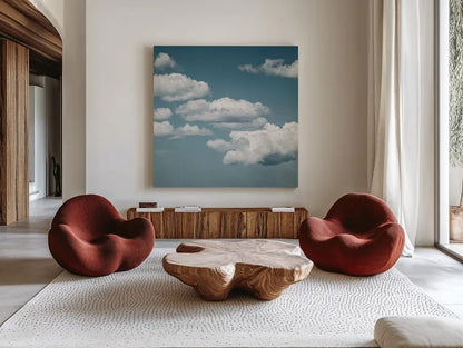 Calm Days III Crop by Elizabeth Urquhart. Shown as extra-large giant wall art in a modern living room. Available as an archival giclee rolled canvas, fine art paper, or poster print. SKU 23797a.