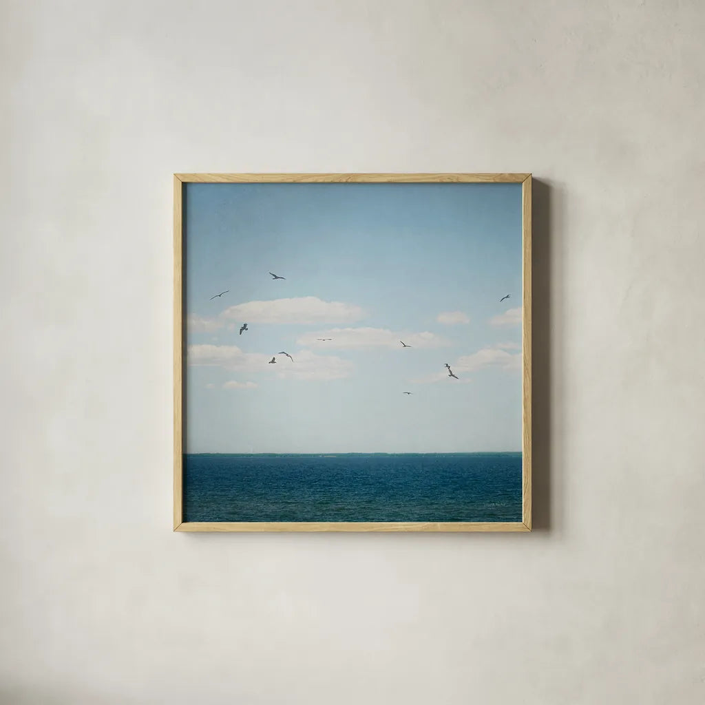 Calm Days IV Crop by Elizabeth Urquhart. Shown in a natural wood glass frame for a timeless modern aesthetic. Available as an archival giclee rolled canvas, fine art paper, or poster print. SKU 23798a.
