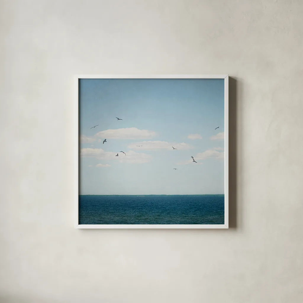 Calm Days IV Crop by Elizabeth Urquhart. Shown in a crisp white glass frame for a clean and minimalist style. Available as an archival giclee rolled canvas, fine art paper, or poster print. SKU 23798a.