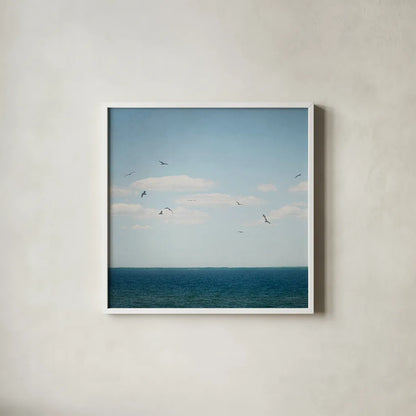 Calm Days IV Crop by Elizabeth Urquhart. Shown in a crisp white glass frame for a clean and minimalist style. Available as an archival giclee rolled canvas, fine art paper, or poster print. SKU 23798a.