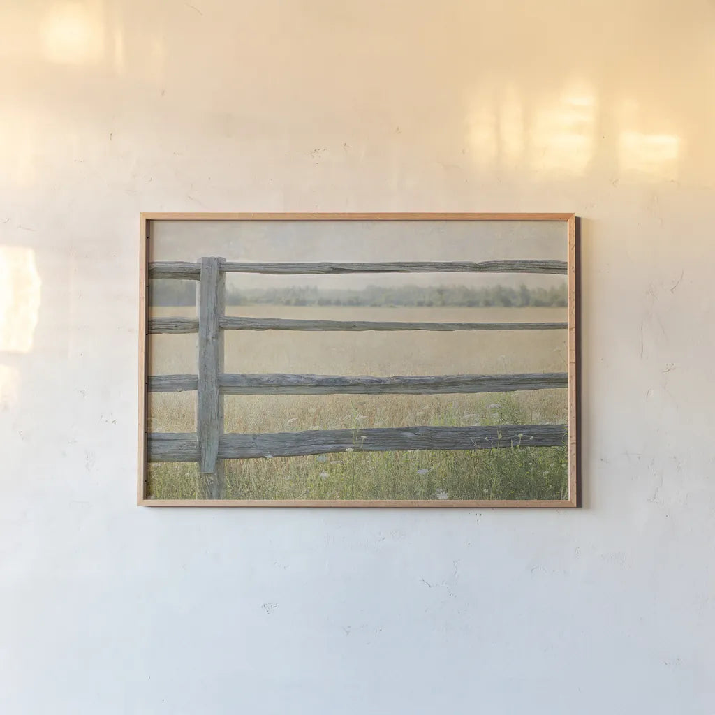 Edge of the Field by Elizabeth Urquhart. shown as a paper print in a natural frame. Available as a archival giclee rolled canvas, fine art paper, or poster print. SKU 14740i.