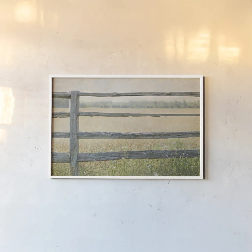 Edge of the Field by Elizabeth Urquhart. shown as a paper print in a white frame. Available as a archival giclee rolled canvas, fine art paper, or poster print. SKU 14740i.