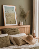 Falling Queen Annes Lace II by Elizabeth Urquhart. shown as a paper print in a natural frame. Available as a archival giclee rolled canvas, fine art paper, or poster print. SKU 30338h.
