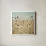 Falling Queen Annes Lace II Crop by Elizabeth Urquhart. Shown in a crisp white glass frame for a clean and minimalist style. Available as an archival giclee rolled canvas, fine art paper, or poster print. SKU 30338a.
