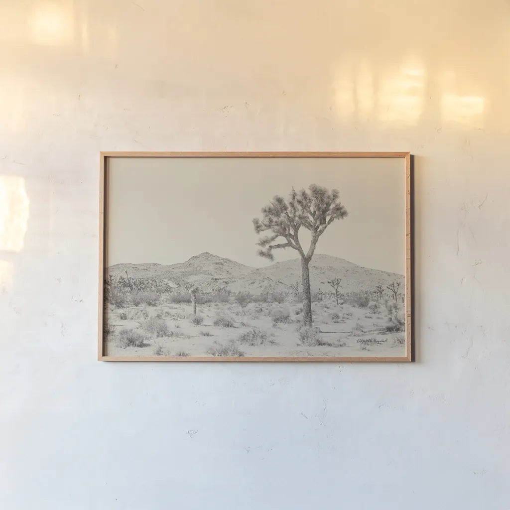Joshua Tree I Neutral by Elizabeth Urquhart. shown as a paper print in a natural frame. Available as a archival giclee rolled canvas, fine art paper, or poster print. SKU 68488i.