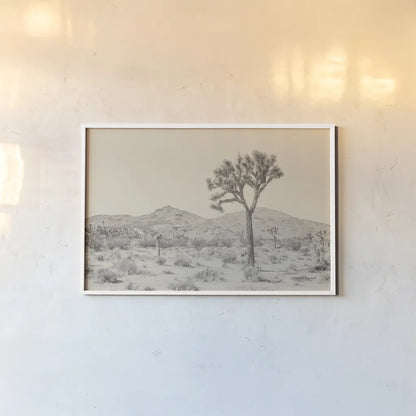 Joshua Tree I Neutral by Elizabeth Urquhart. shown as a paper print in a white frame. Available as a archival giclee rolled canvas, fine art paper, or poster print. SKU 68488i.
