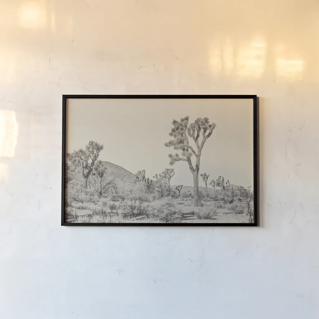 Joshua Tree II Neutral by Elizabeth Urquhart. shown as a paper print in a black flame. Available as a archival giclee rolled canvas, fine art paper, or poster print. SKU 68489i.