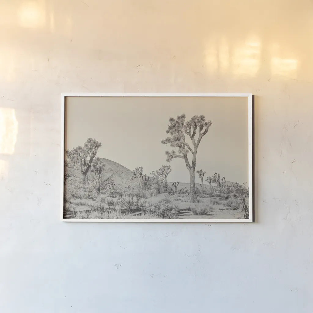 Joshua Tree II Neutral by Elizabeth Urquhart. shown as a paper print in a white frame. Available as a archival giclee rolled canvas, fine art paper, or poster print. SKU 68489i.